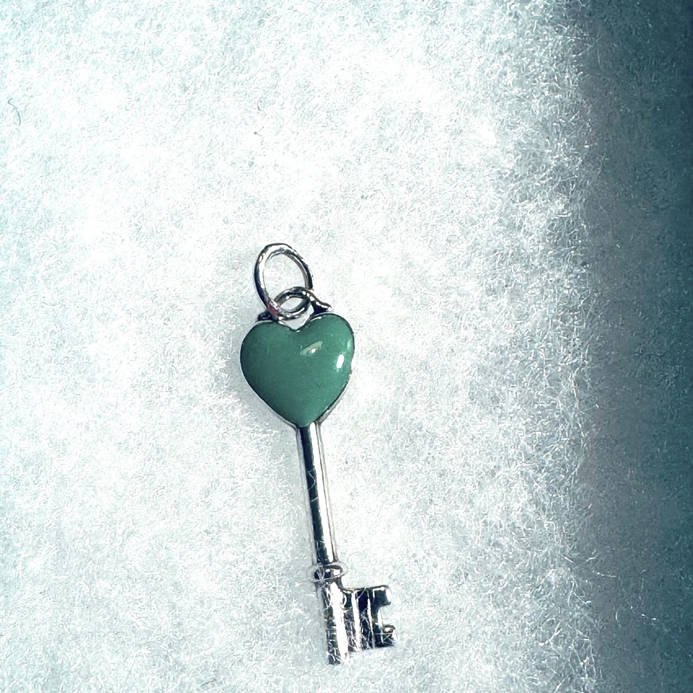 Tiffany & Co Mini Enamel Love Heart Key Charm w Oval Clasp Silver